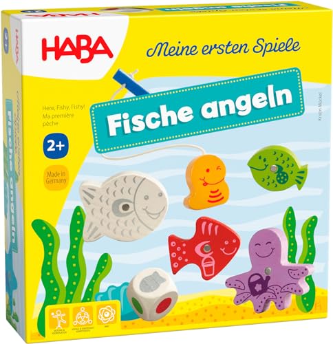 Haba 4983 - Meine ersten Spiele Fische angeln, spannendes Angelspiel mit bunten Holzfiguren, Lernspiel und Holzspielzeug ab 2 Jahren, Motorikspielzeug