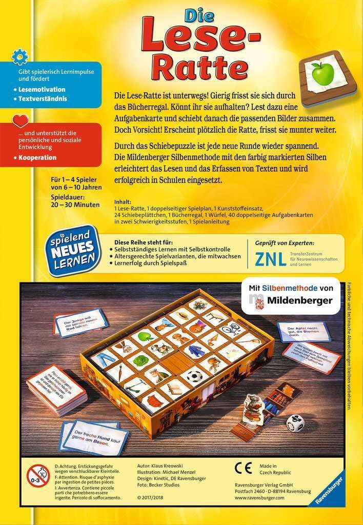 Ravensburger 24956 - Die Lese-Ratte - Spielen und Lernen für Kinder, Lernspiel für Kinder ab 6-10 Jahren, Spielend Neues Lernen für 1-4 Spieler, Yellow