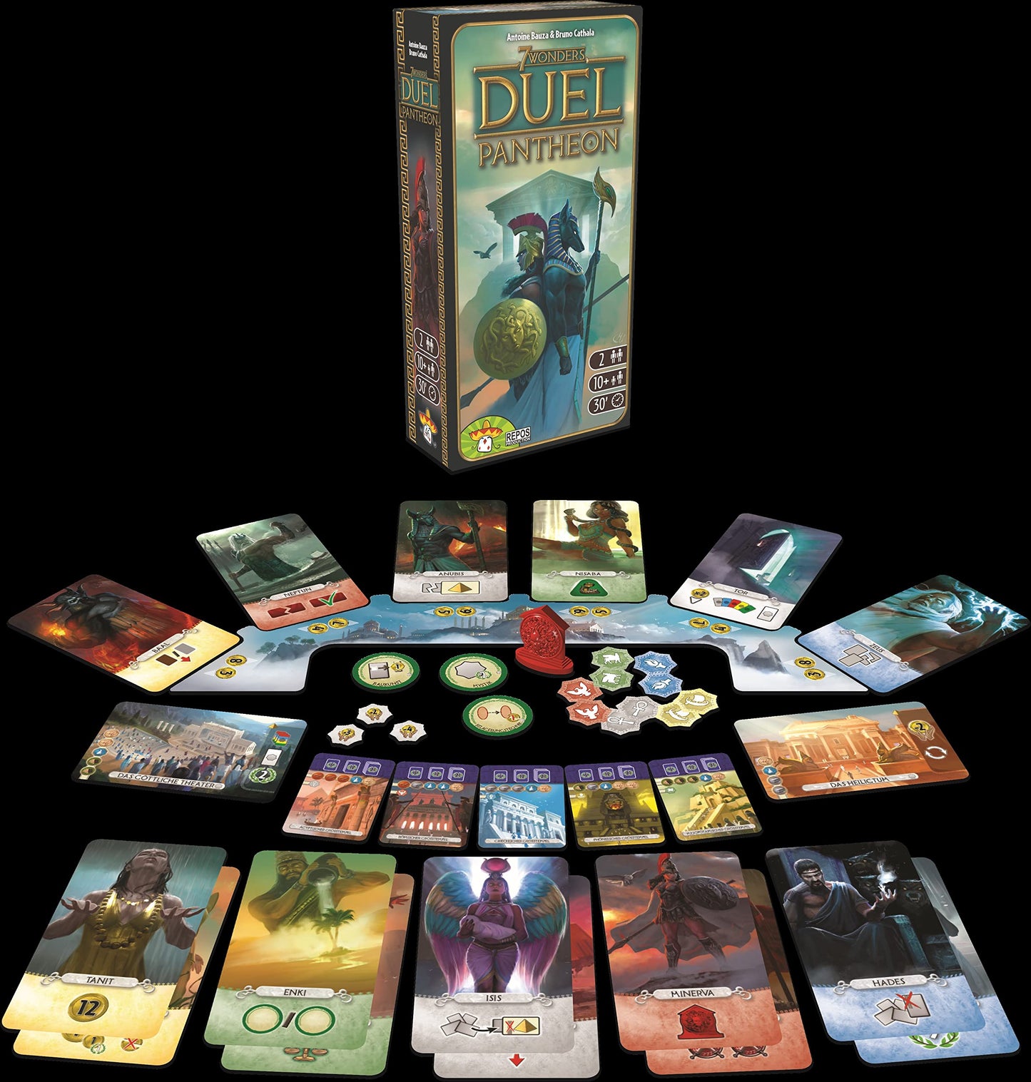 7 Wonders Duel Big Box | Grundspiel + 2 Erweiterungen Agora & Pantheon | Kennerspiel | Strategiespiel | 2 Spieler | Ab 10+ Jahren | 30+ Minuten | Deutsch | Asmodee | UNBOX NOW | Repos Production