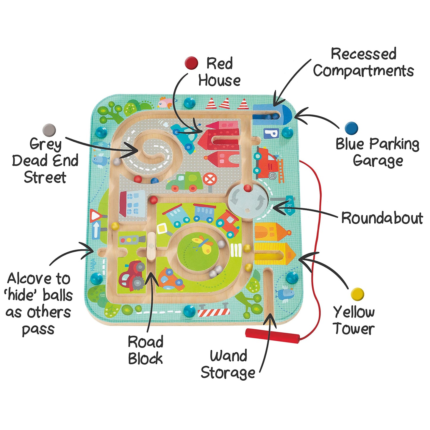 Haba 301056 - Magnetspiel Stadtlabyrinth, pädagogisches Holzspielzeug für Kinder ab 2 Jahren, schult die Logik und Feinmotorik